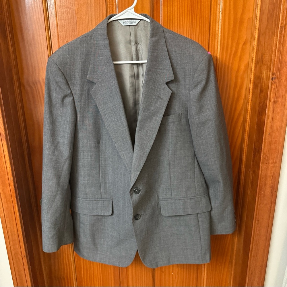 Towncraft Mens Blazer 40R Gray Wool Blend Plaid Sport Coat 2 Button Jacket